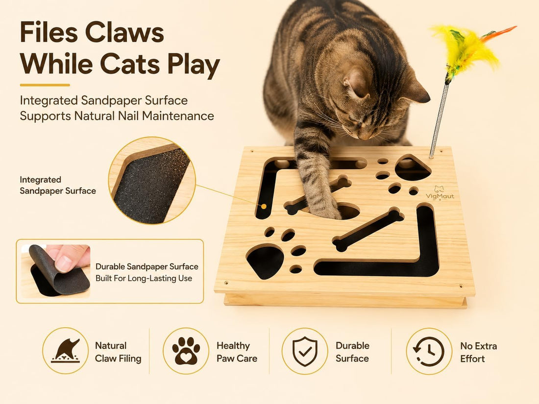 Cat Nail File Scratcher, Pine Wood Nail File Box, Cat Puzzle