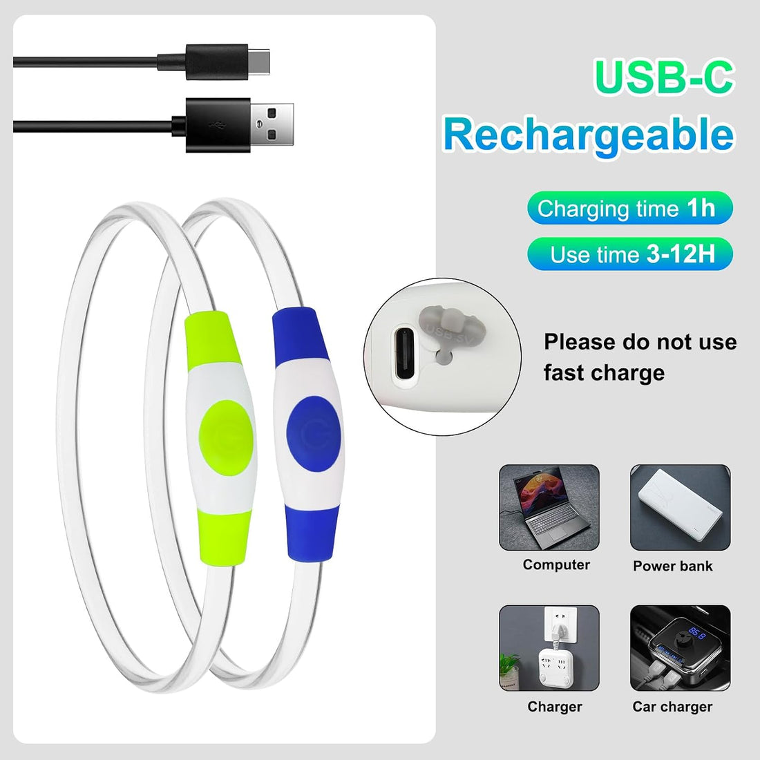 2 Packs Light Up Dog Collar, Kpuplol USB Rechargeable Dog Lights