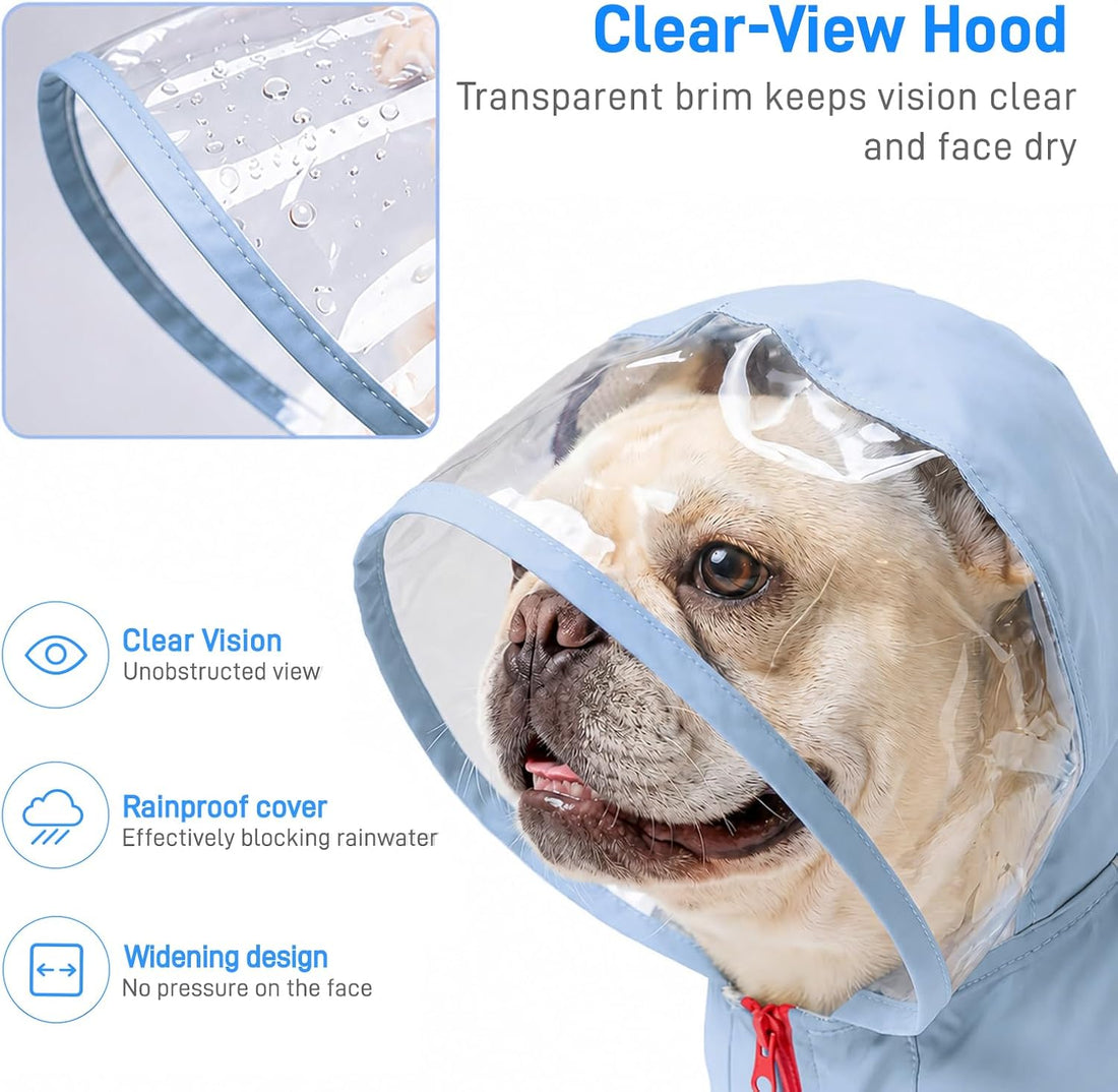 Dog Raincoat - Rain Jacket with Clear Hood and Broad Chest Fit