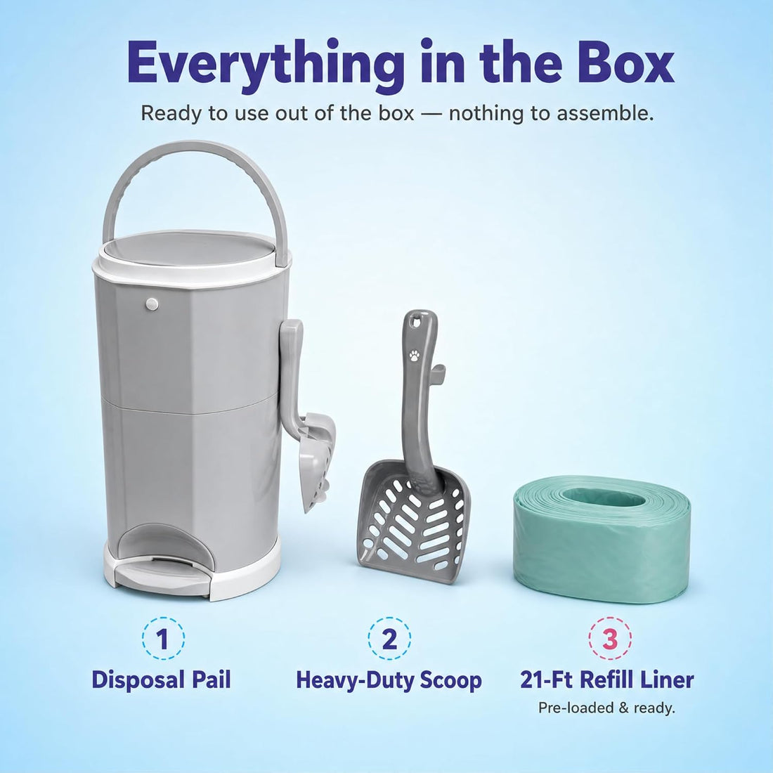 Litter Champ Cat Litter Disposal System, Hands-Free Pedal Trash Can