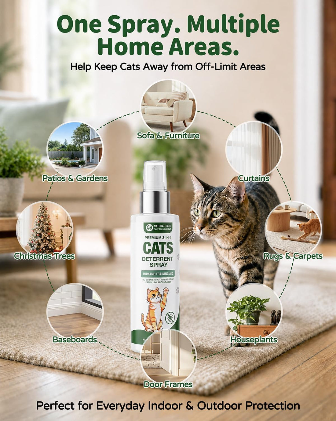 Cat Deterrent Spray for Furniture, Plant-Based Indoor & Outdoor