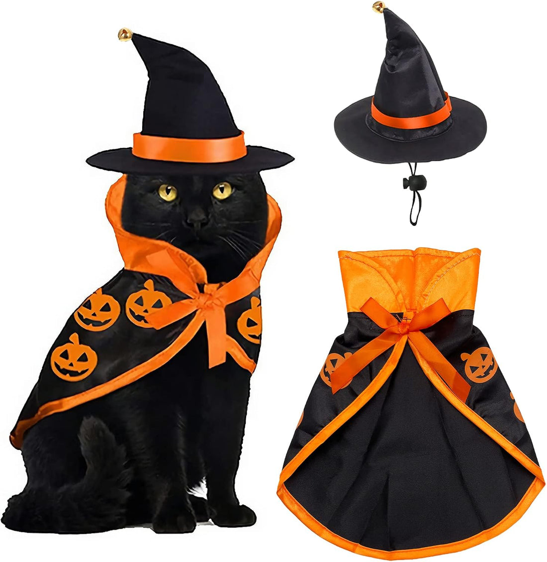 Halloween Costumes for Small Cats Witch Cloak Wizard Hat Cat