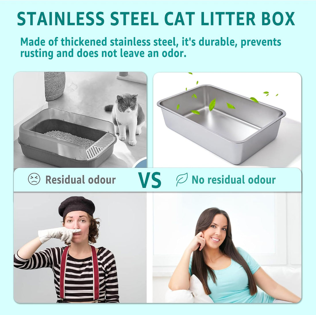 Stainless Steel Litter Box, 23.6“x15.7"x6" Deep Stainless Steel Cat