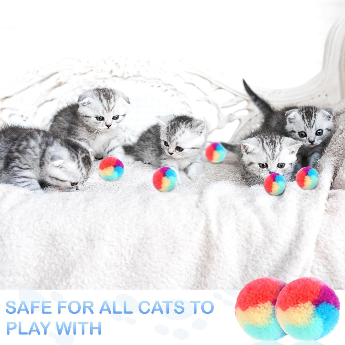 KALIONE 30 Pcs Soft Plush Cat Ball 1.2-inch Rainbow Cat Toy Balls