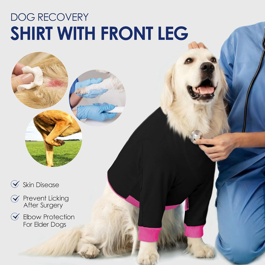 KOESON 100% Cotton Dog Surgery Recovery Suit Front Leg with Elbow