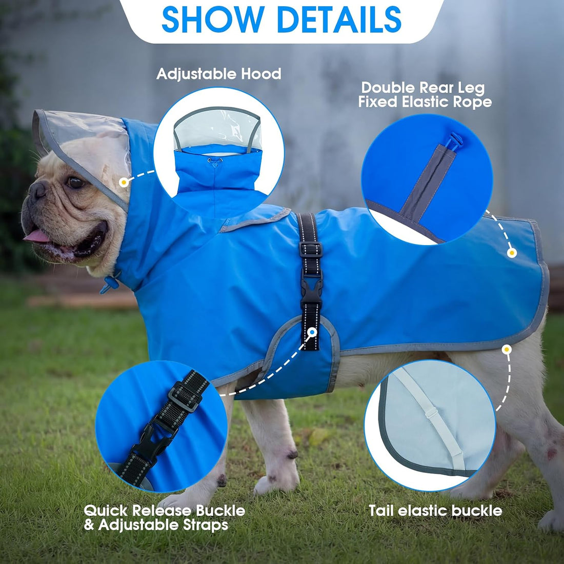 BRKURLEG Dog Raincoat, Waterproof Rain Jacket with Clear Hood