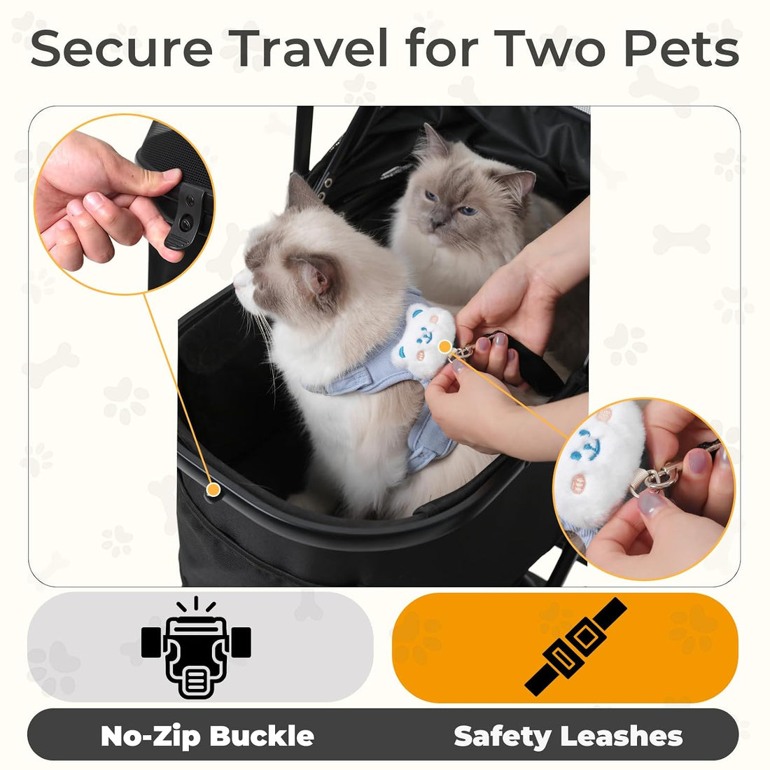 Foldable Pet Stroller for Cats and Small Dog with Detachable Carrier