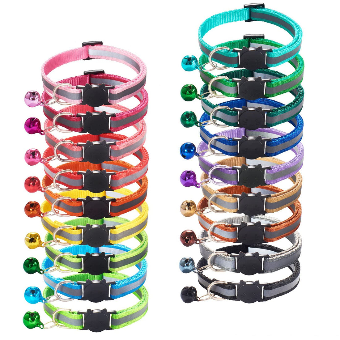 Flymind 18Pcs Reflective Cat ID Collars with Bell Adjustable 19-32cm