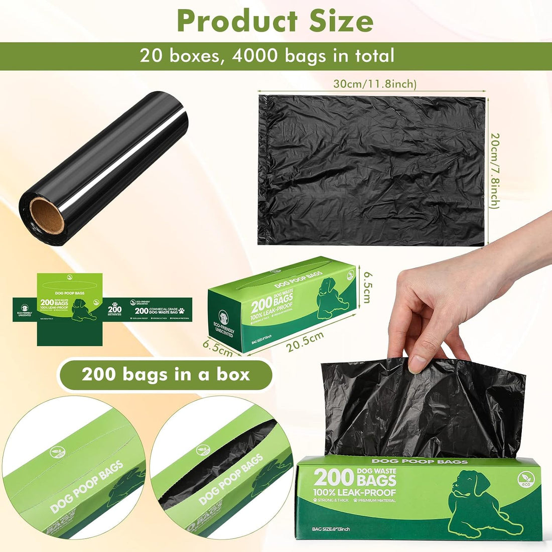 Sherr 20 Rolls 4000 Ct Dog Poop Bags Leak Proof,Black,12 X 8 Inches