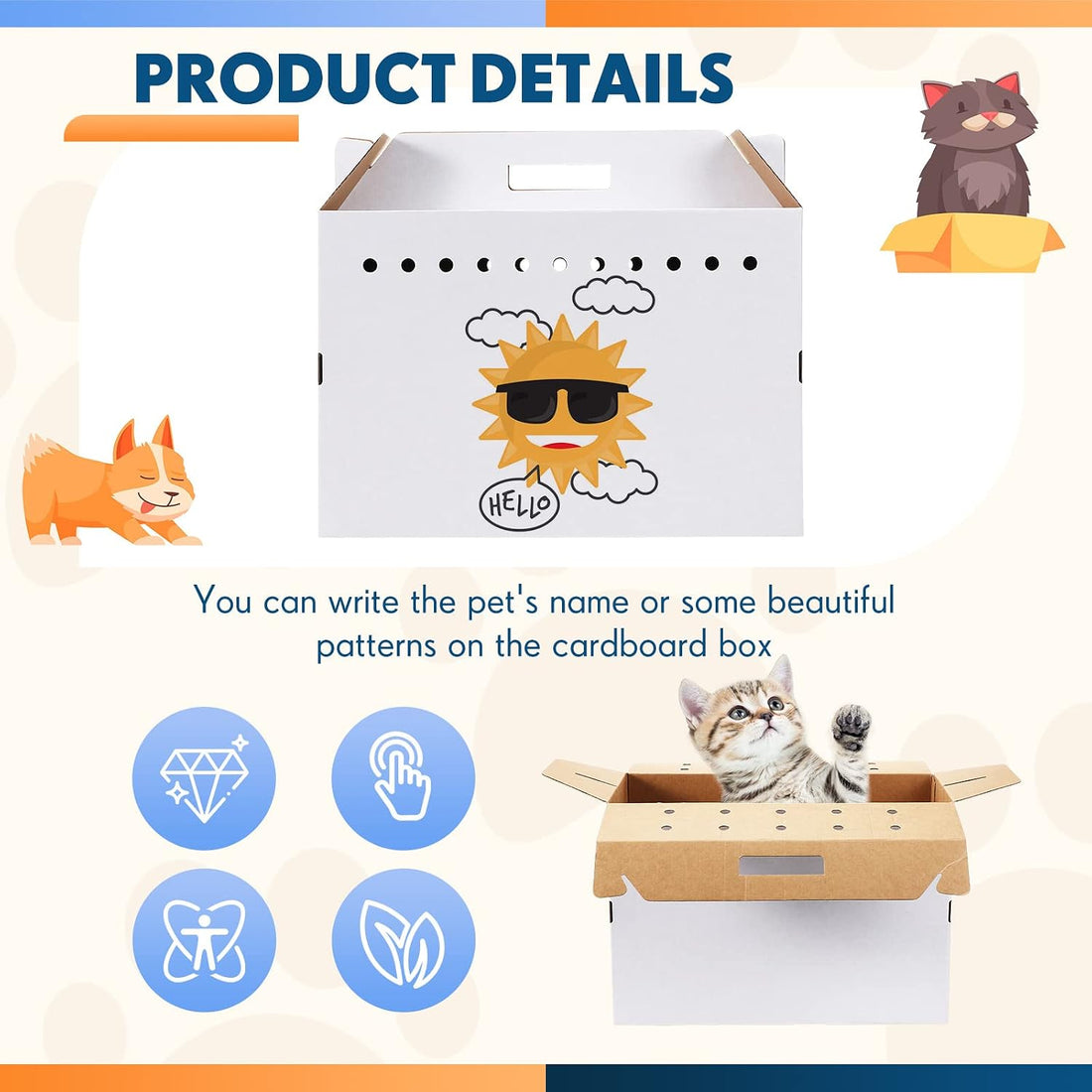 Kisston 12 Pieces Cardboard Pet Carriers 17.5 x 8.5 x 15 Inches