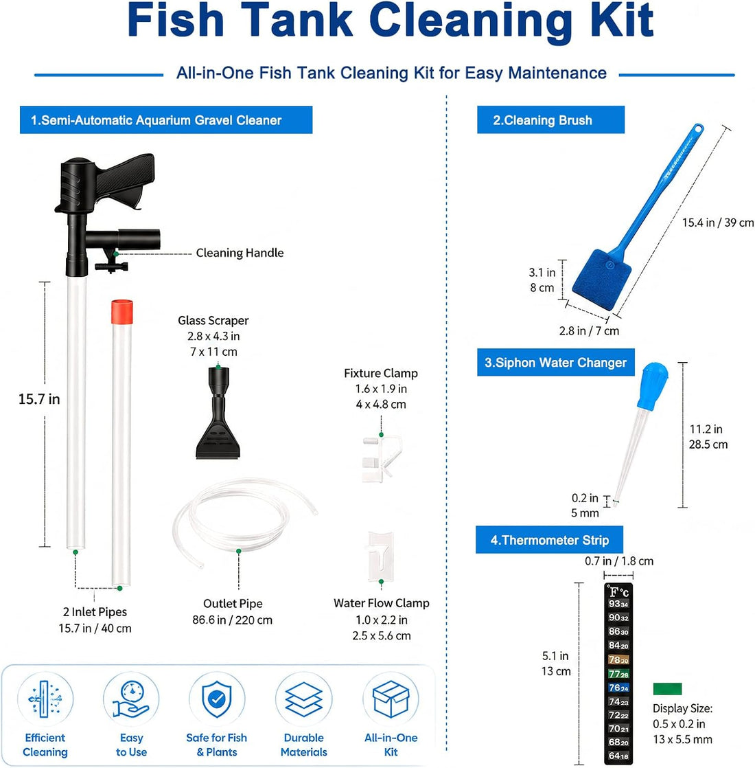 Aquarium Gravel Cleaner Kit, Semi-Automatic Siphon for Fish Tanks