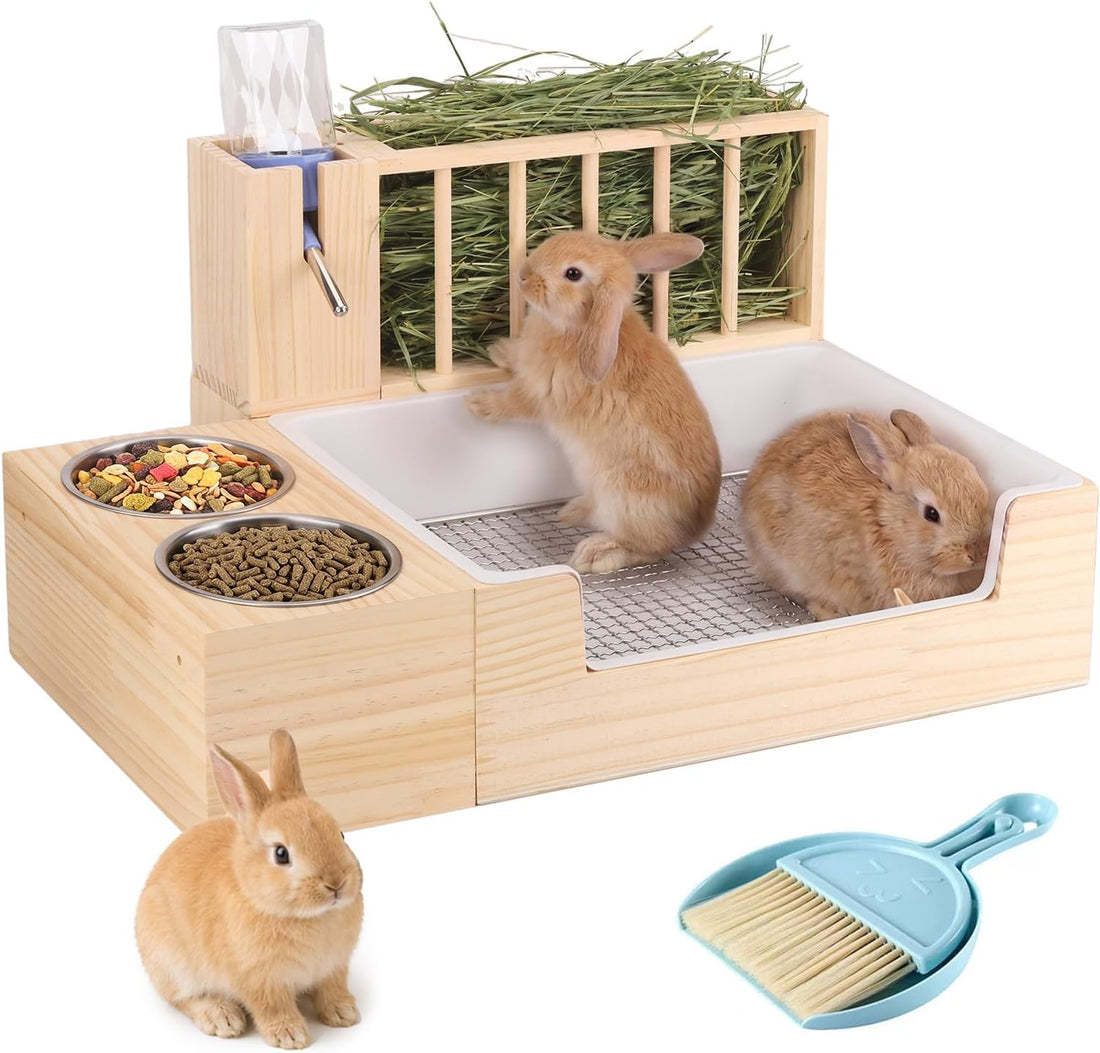 4-in-1 Rabbit Litter Box with Hay Feeder, Bunny Toilet