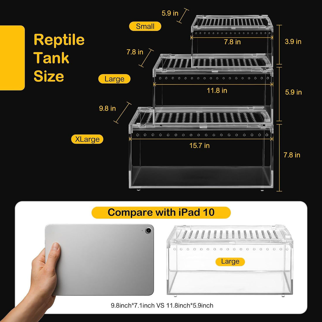 Reptile PC Tank,Escape Proof Magnetic Lid Tarantula Enclosure Large