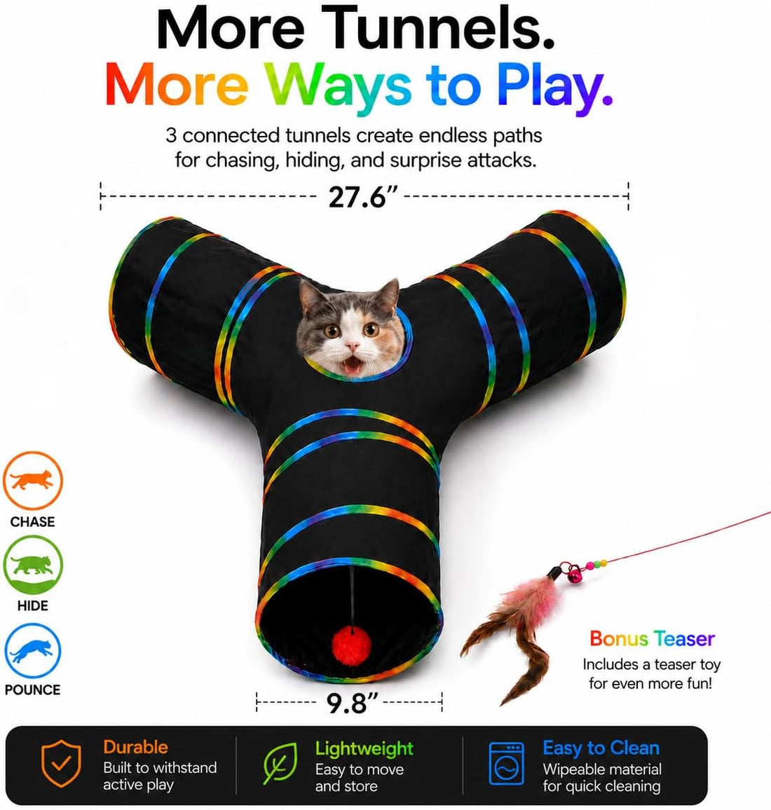 LUCKITTY Cat Tunnels Tube Toy with Plush Ball & Cat Wand Feather