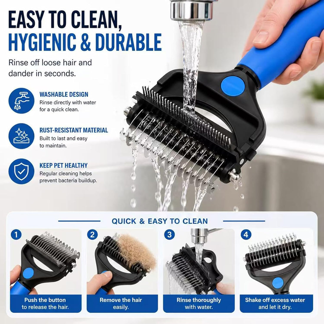 Deshedding Dog Brush,3-in-1 Undercoat Rake for Dogs