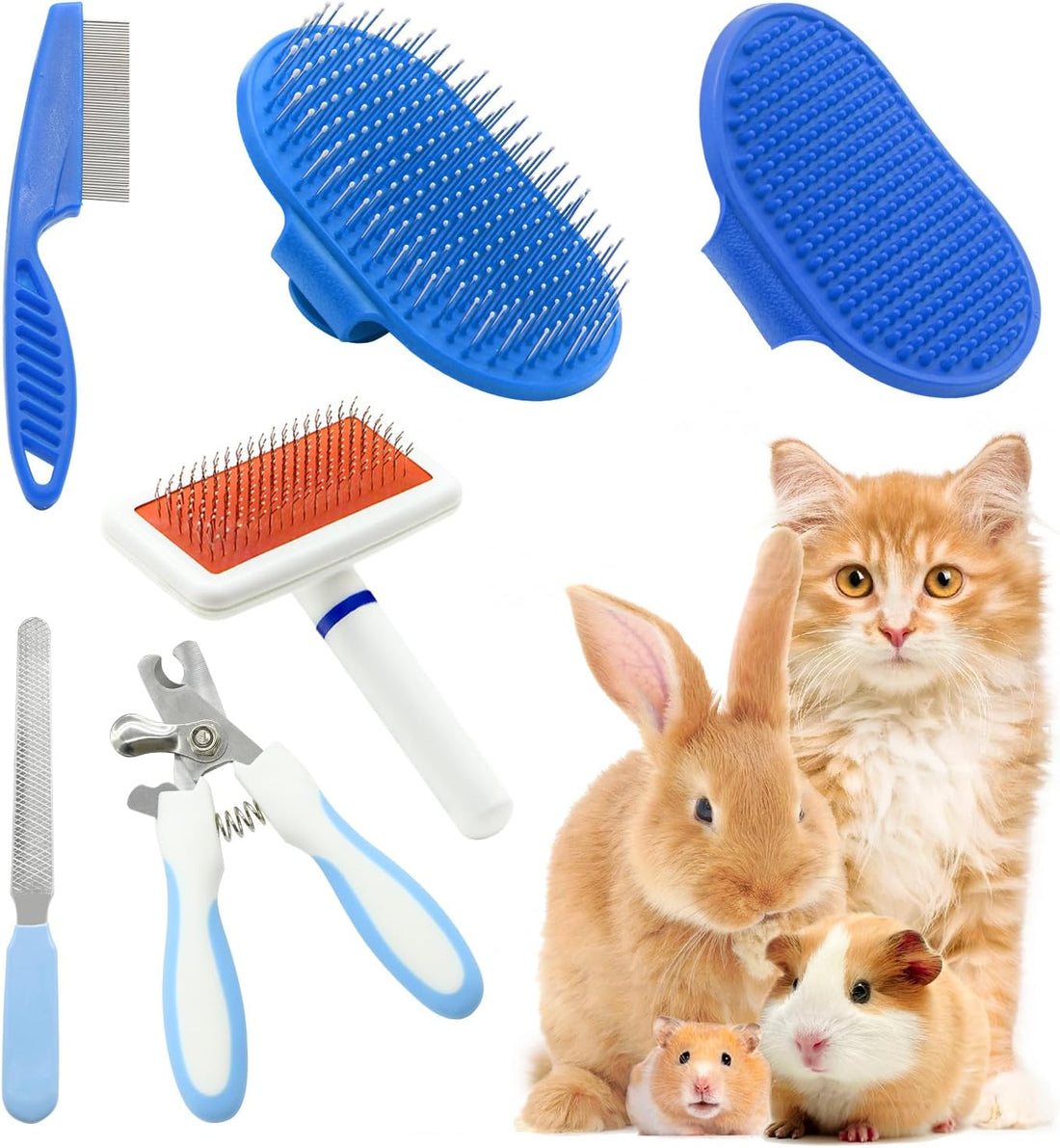 Cat Grooming Kit Set with Pet Shedding Slicker Brush Nail Clipper