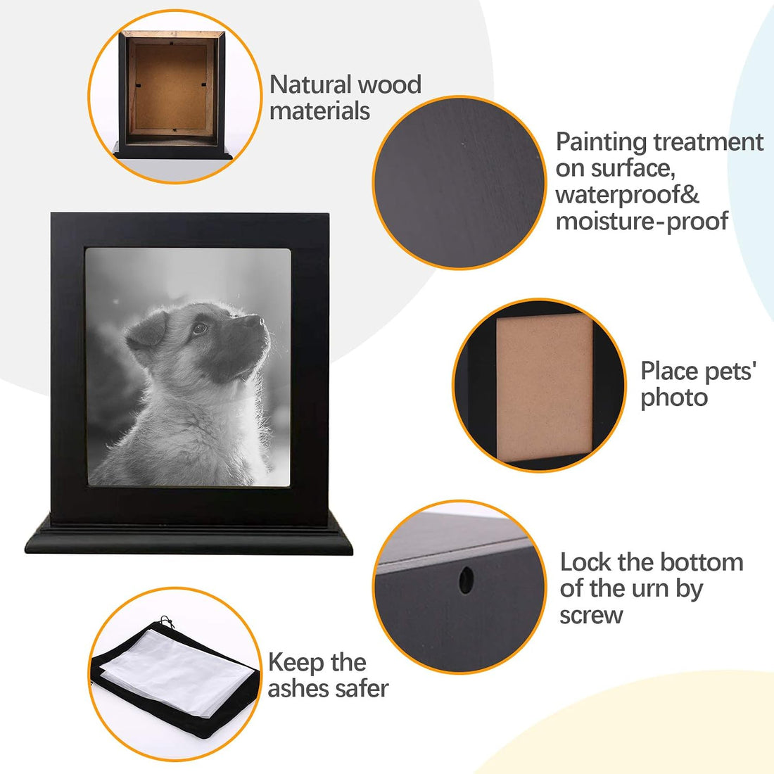 Pet Wood Memorial Urn for Ashes,Photo Frame Keepsake Box for Cats