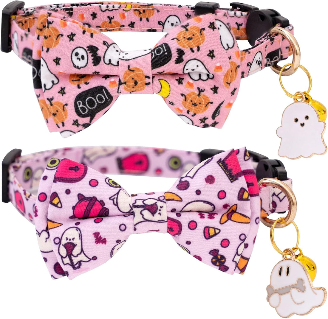 Faygarsle 2 Pack Breakaway Halloween Cat Collar Ghosts Pattern