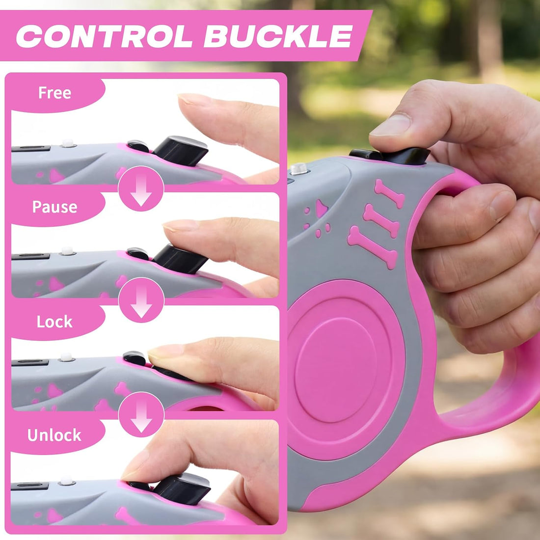 Retractable Dog Leash with USB Rechargeable Flashlight