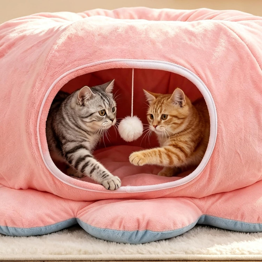Cat Tunnel Bed, Cat Tunnels for Indoor Cats, Pink