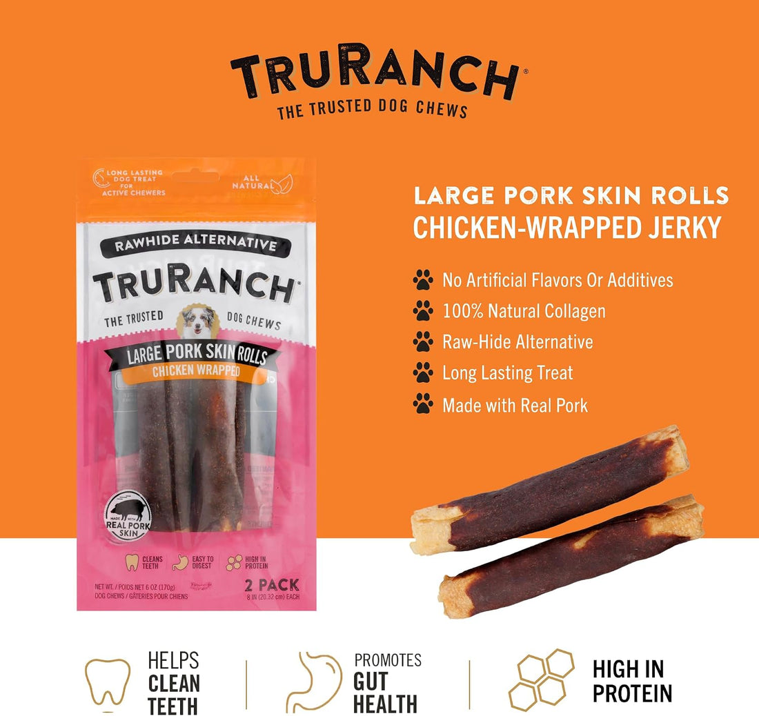 TRURANCH Large Pork Skin Rolls - Chicken-Wrapped Jerky Collagen Rolls