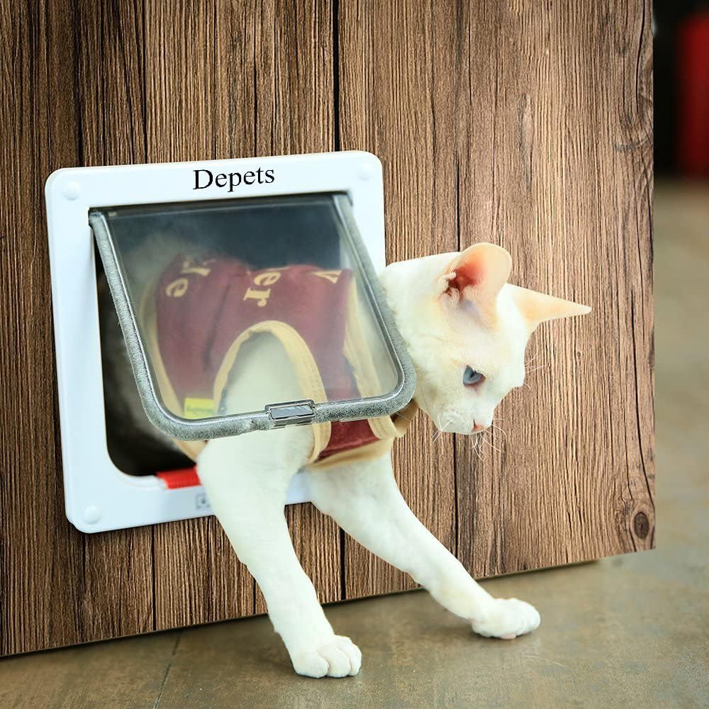 Depets Large Cat Door, 4 Way Locking Cat Flap Door for Interior