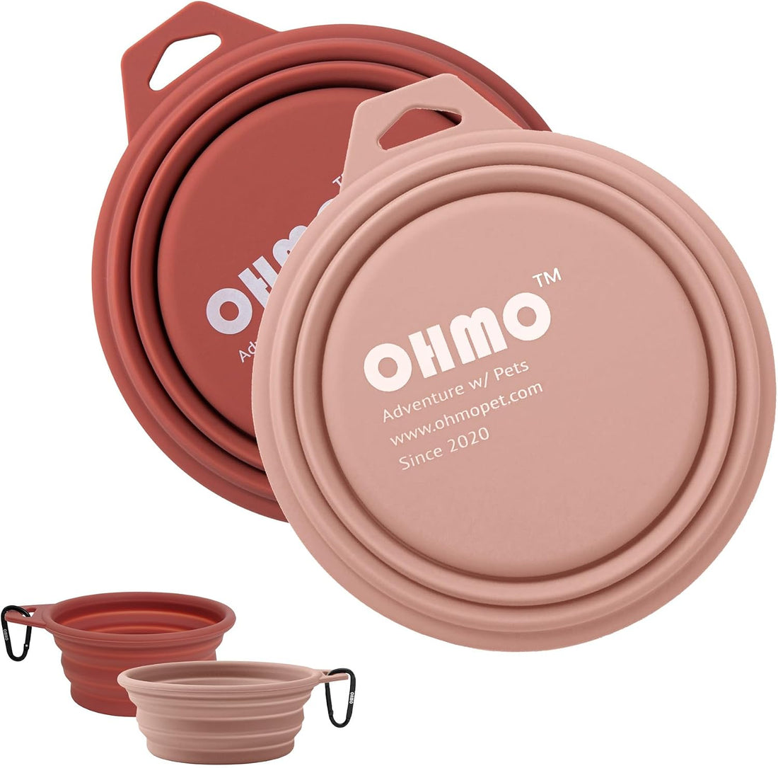 OHMO Collapsible Dog Bowls for Pet Travel, 12oz, 2pcs, Coral&Brick Red