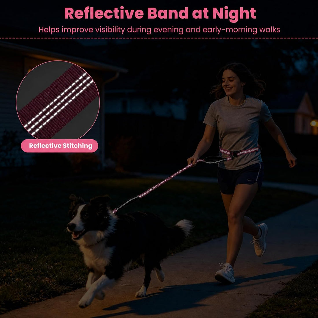 Hands Free Dog Leash, Adjustable Waist Belt 27-51"