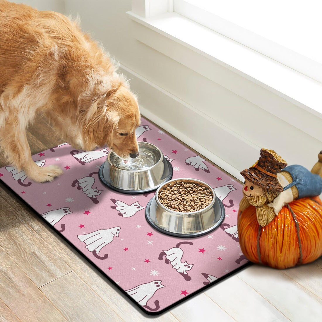 Halloween Dog Food Mats for Floors Pink