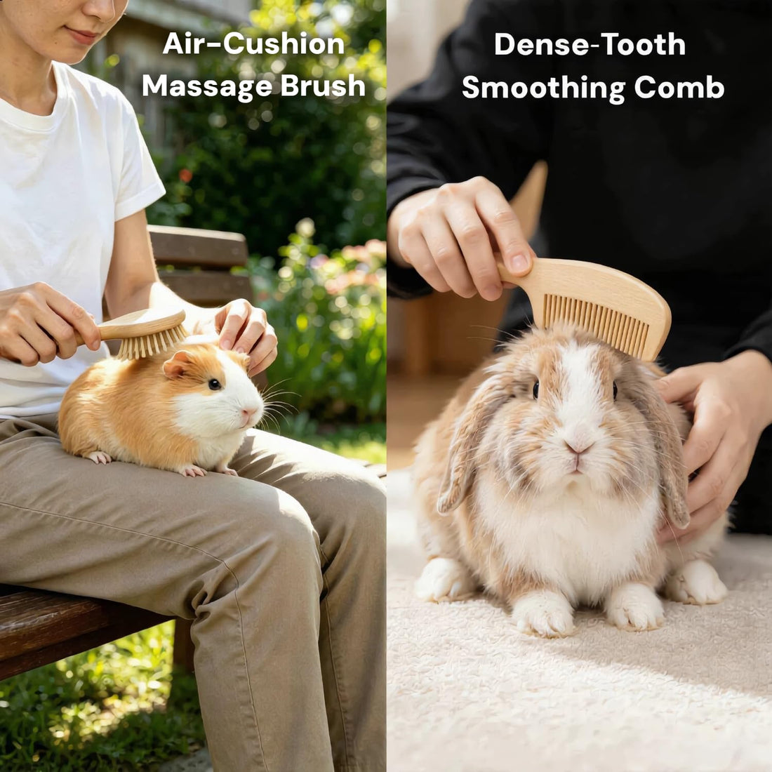 3 Pack Soft Wool Grooming Brush & Massage Comb Set for Small Pet