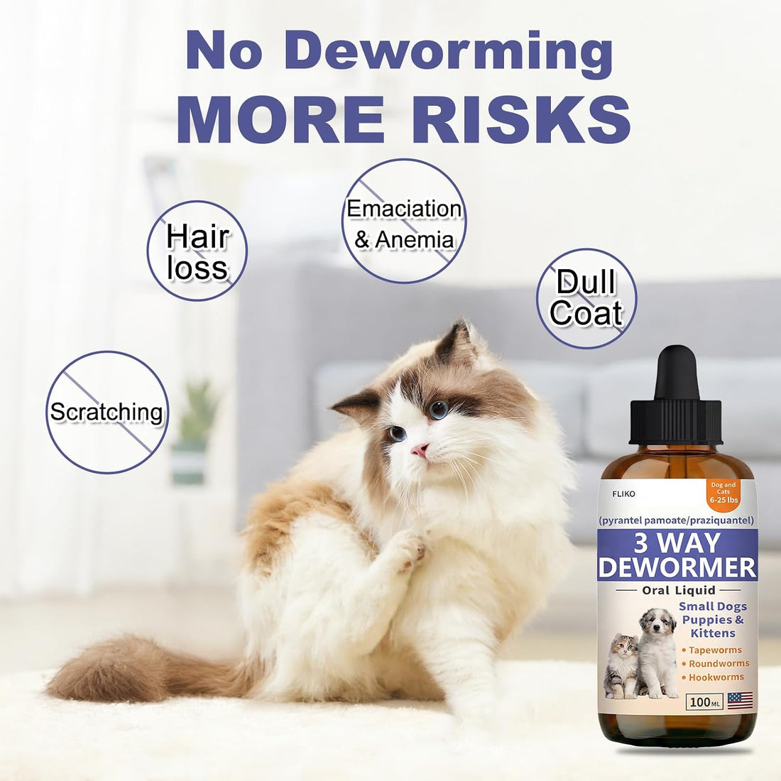 FLIKO Dewormer for Dogs, Puppies & Cats, Tapeworms
