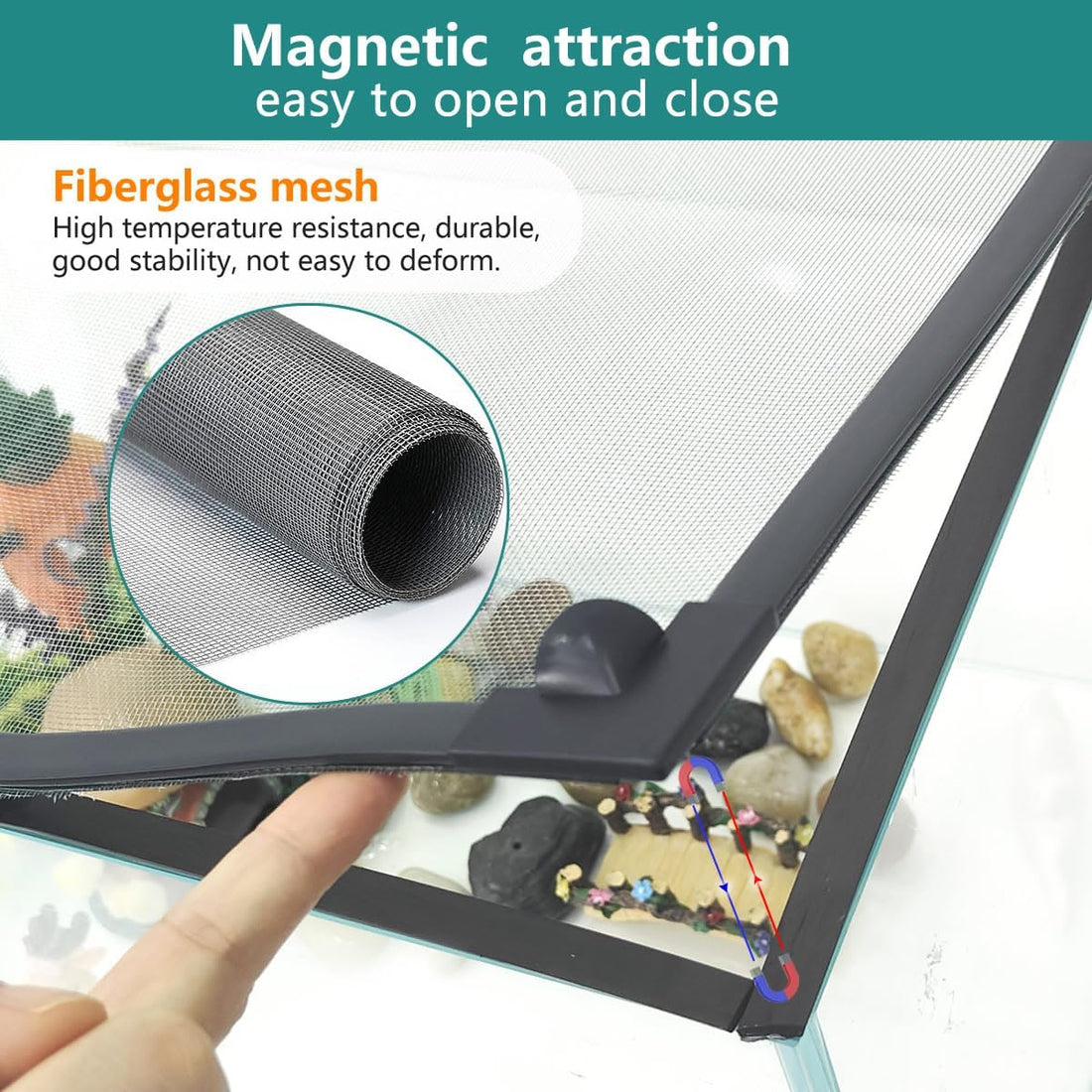 Magnetic Fish Tank Lid Dark Grey Frame Grey Fiberglass Mesh