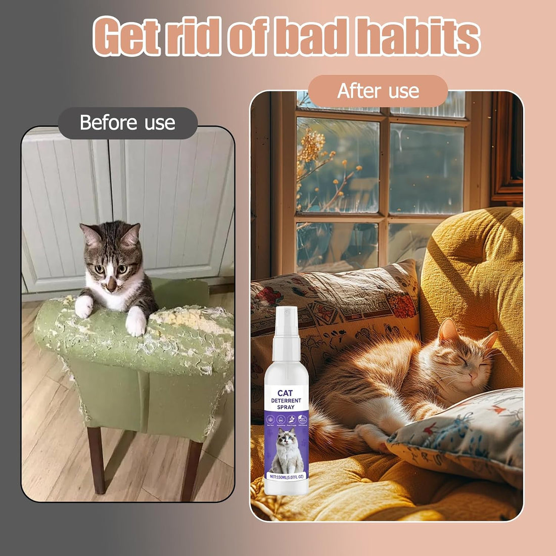 Bitter Apple Spray for Cats, Cat Deterrent Spray for Scratching