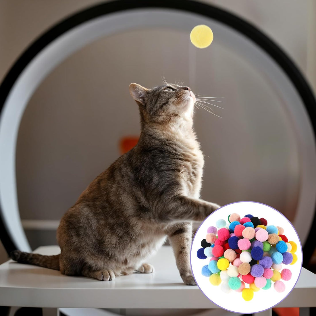 Xthrotsenk 100 Pcs Cat Toy Balls 1-inch Colorful Cat Pom Pom Balls