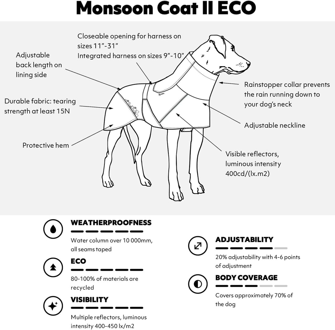 Hurtta Monsoon Coat II ECO, Wet Weather Dog Raincoat Coat