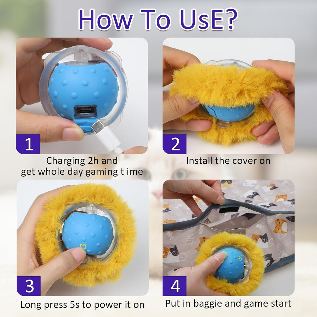 Giociv Interactive Cat Toys Ball Fast Rolling in Pouch