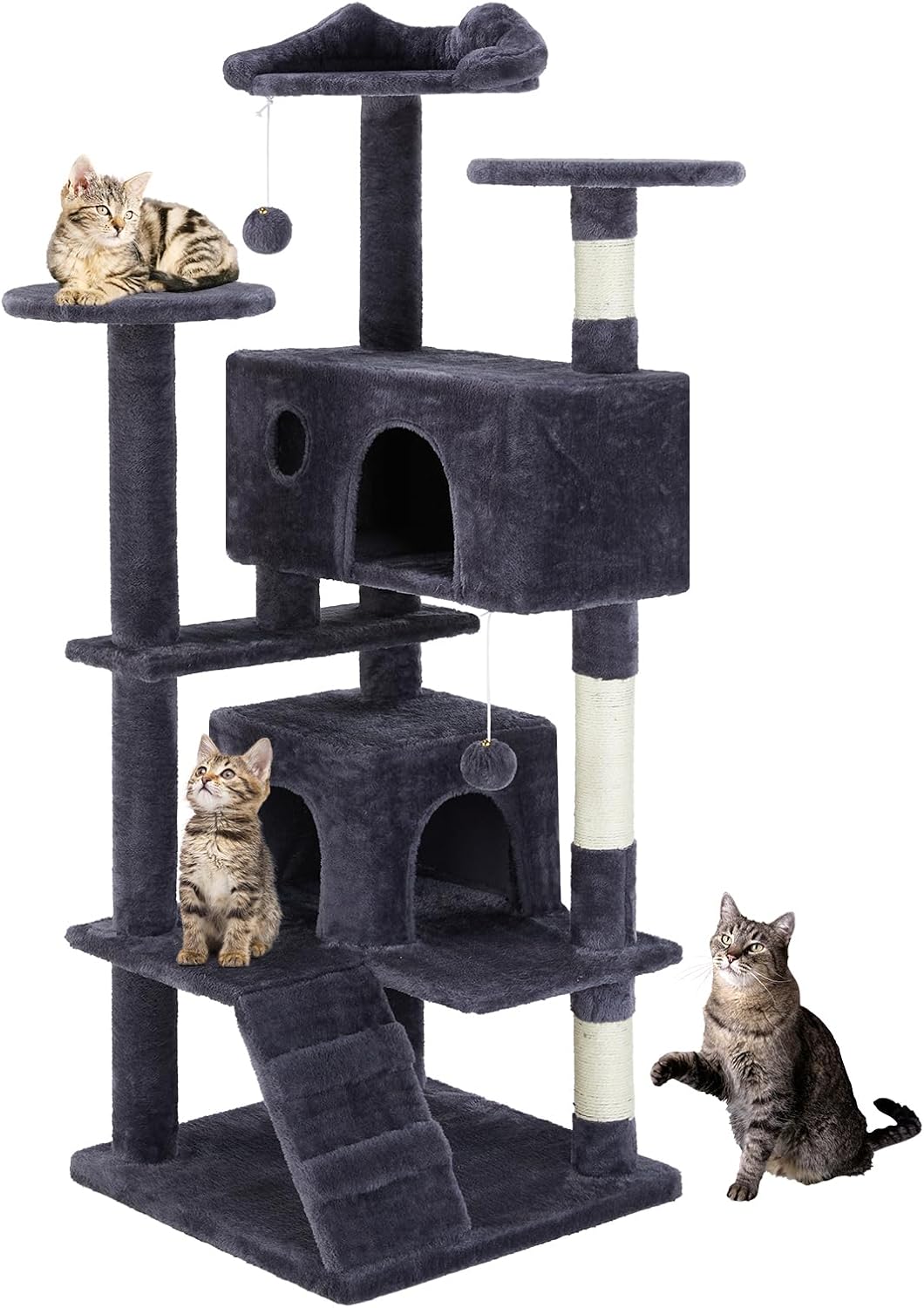 54 Inch Cat Tree Tower with Sisal Scratching Posts, Multi-Level