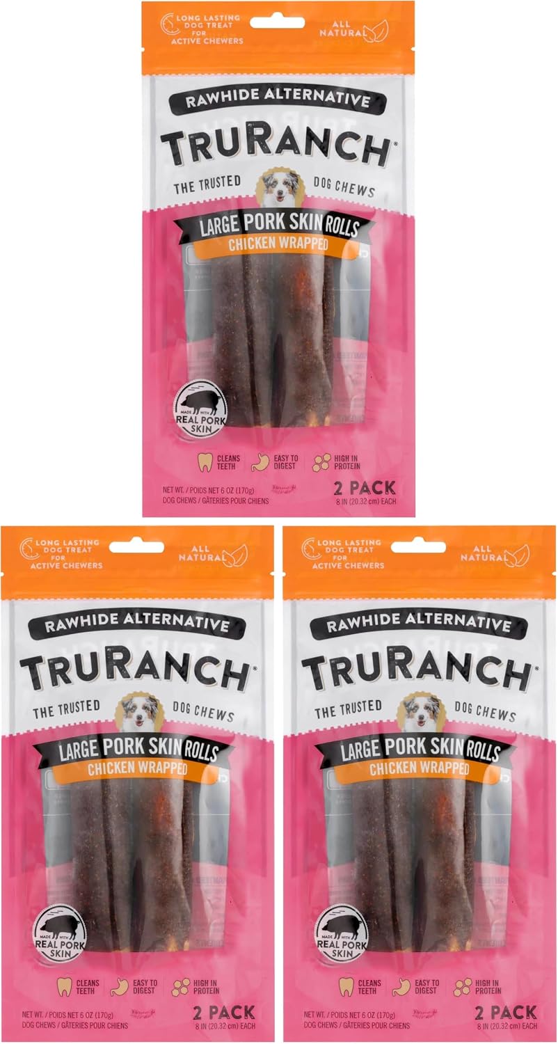TRURANCH Large Pork Skin Rolls - Chicken-Wrapped Jerky Collagen Rolls