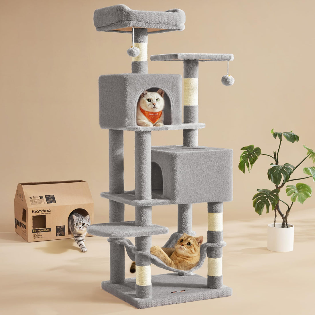 Feandrea Cat Tree, 59.5-Inch Tall Cat Tower