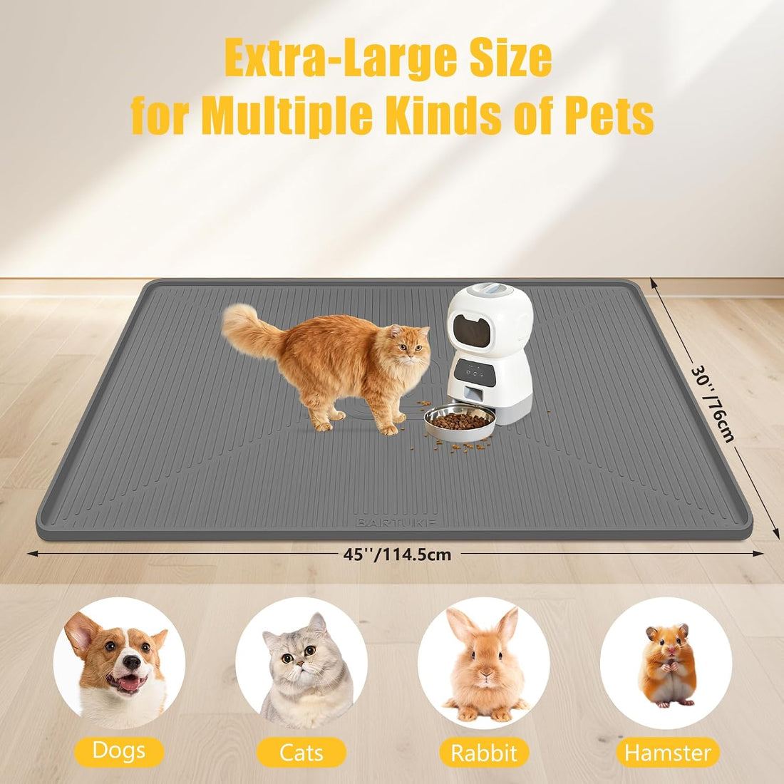 Lorvain 45" x 30" Cat Food Mat,Silicone Pet Feeding Mat with Raised