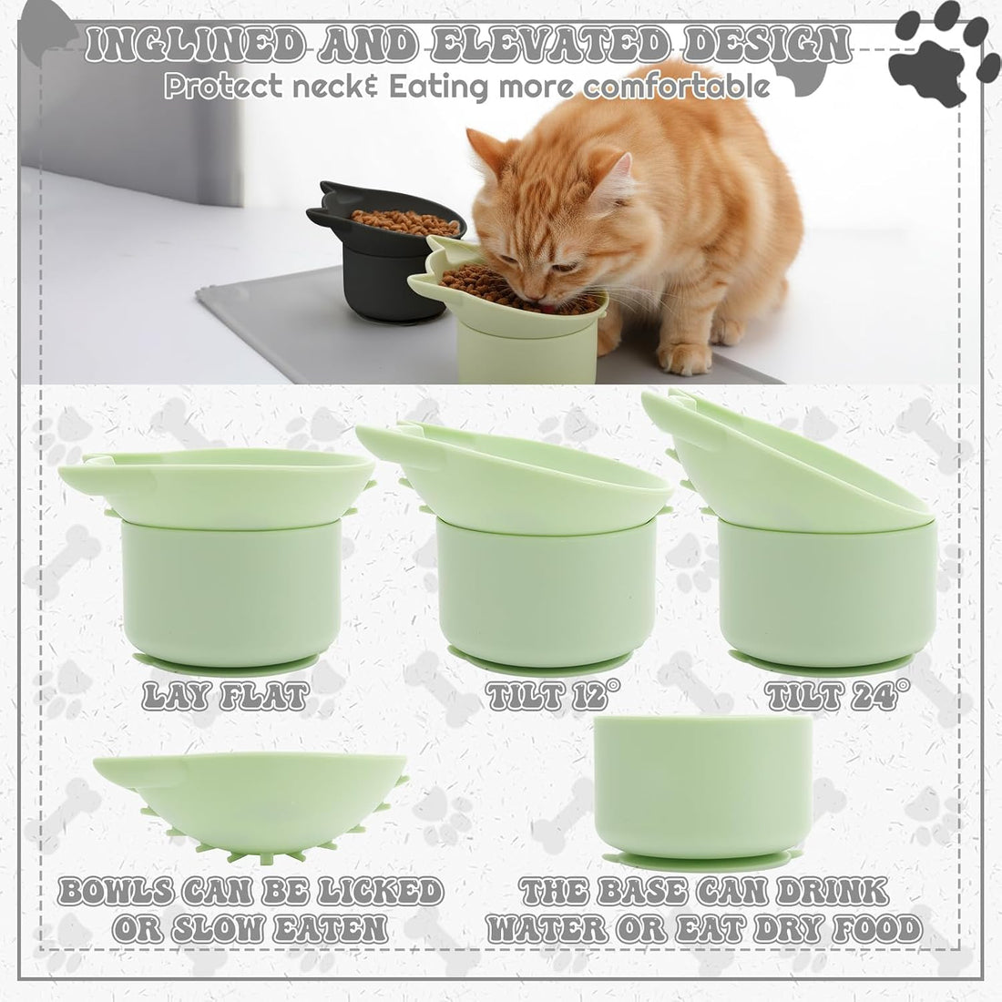 2 Pack Elevated Slow Feeder Cat Bowls Anti Vomit Tilted Raised Cat