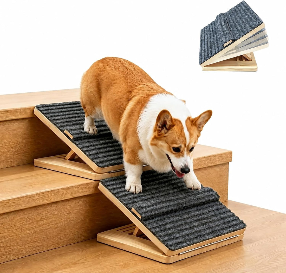 Dog Ramp for Indoor Stairs Porch Steps, 2 Pack Foldable Wooden