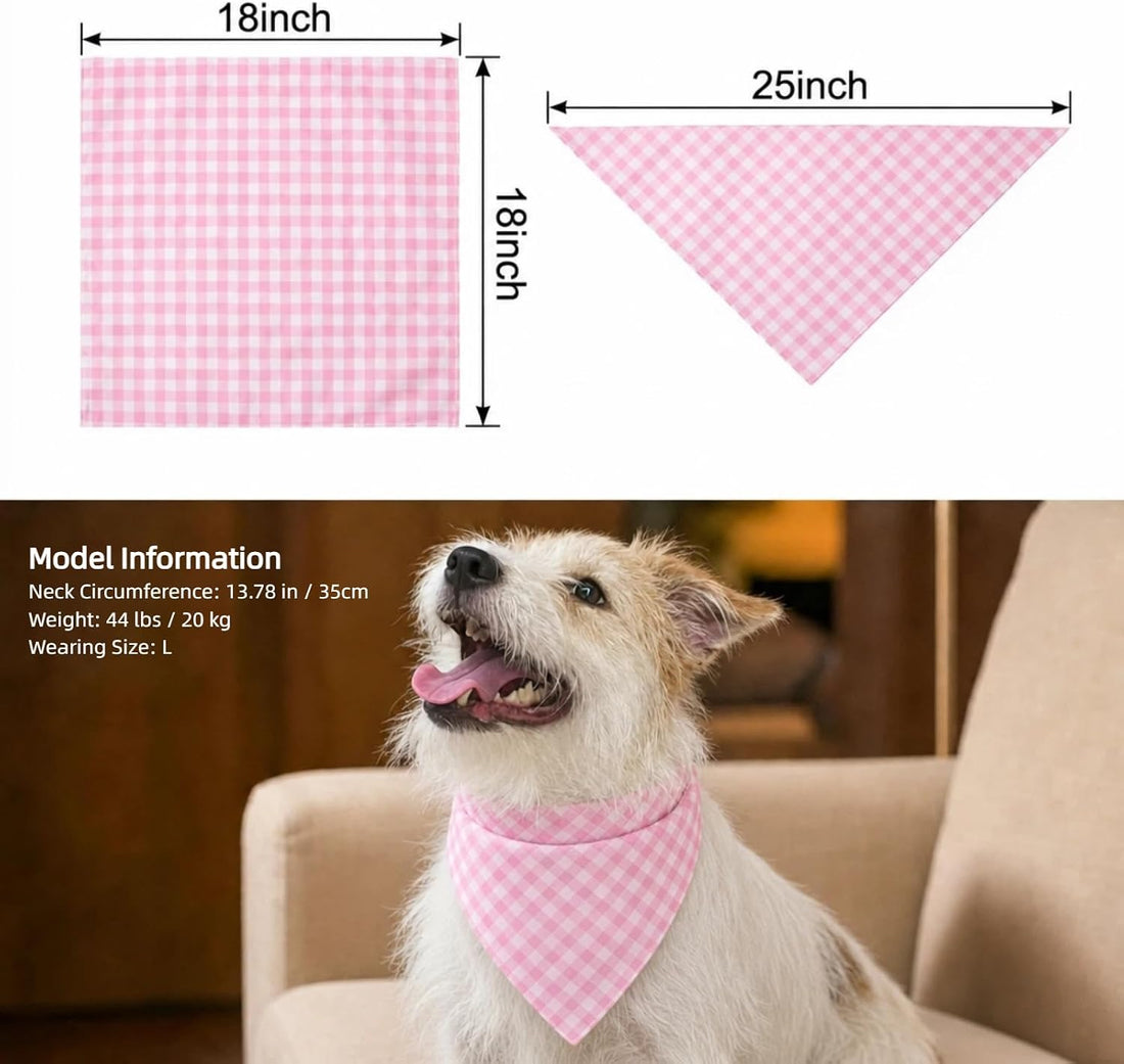 Dog Bandanas ; Cotton Linen Pink Plaid Bandana