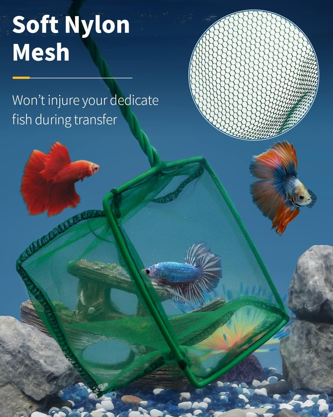 Pawfly Aquarium Fish Net with Braided Metal Handle Square Net