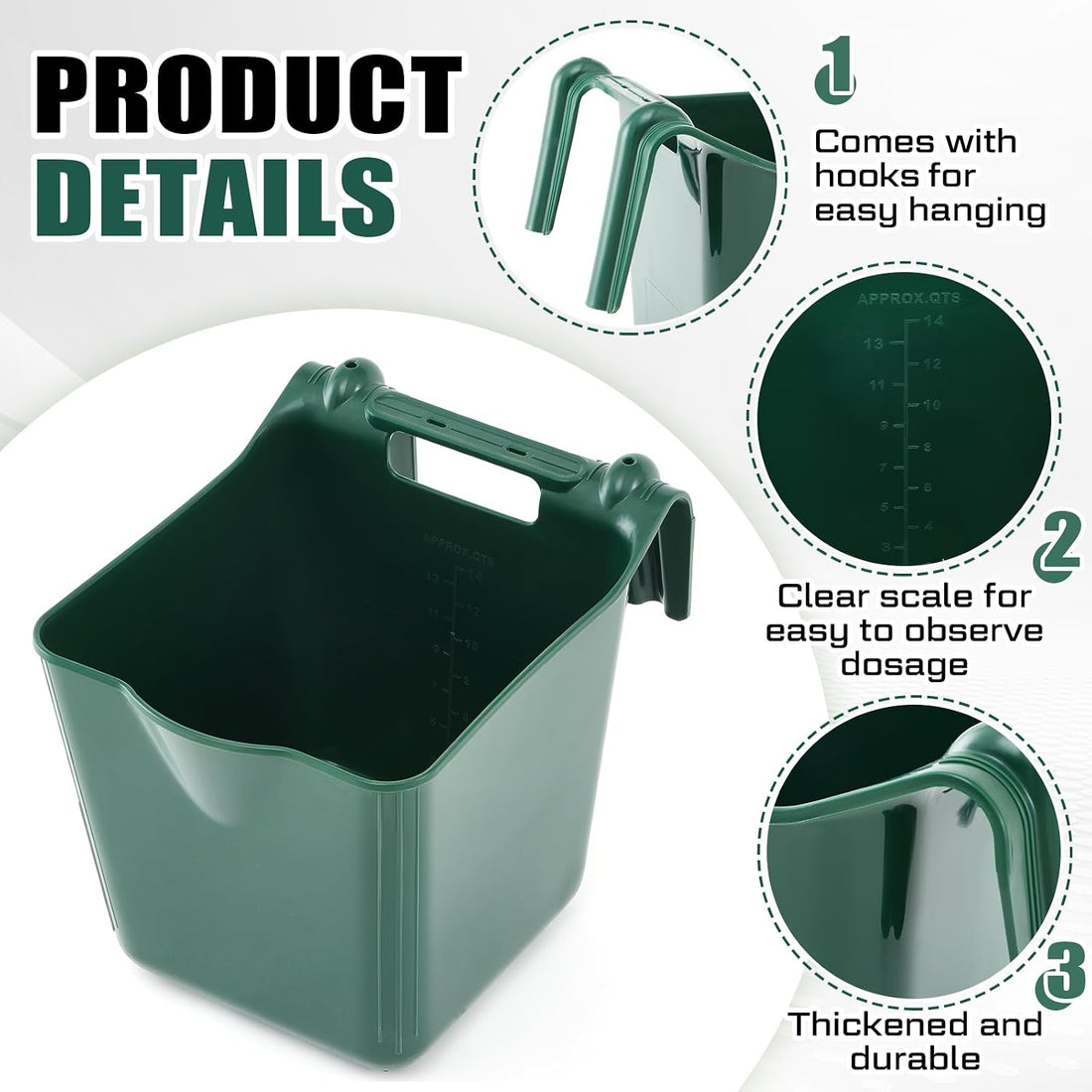 4 Pcs 15 Quart Plastic Hook Over Horse Feed Bucket for Stall Fence