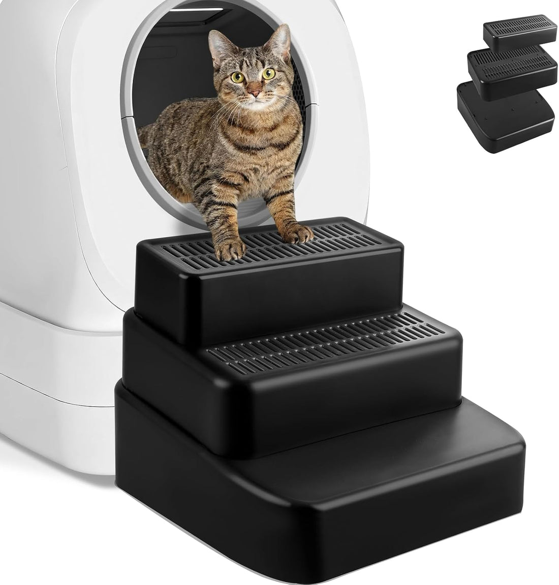Litter Box Step, Cat Ramp Step Catcher with Filter Function, Grey