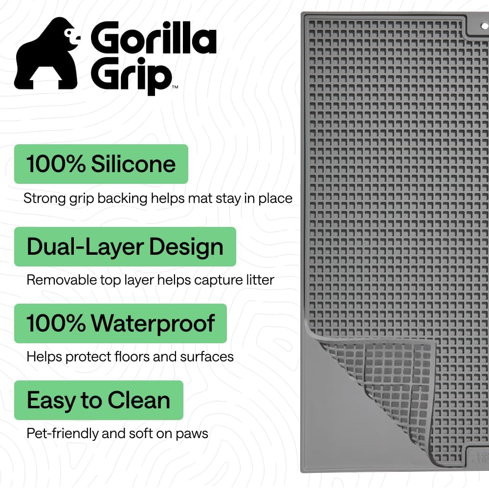 GORILLA GRIP Cat Litter Mat, Dual Layer Silicone Tray, 24x15