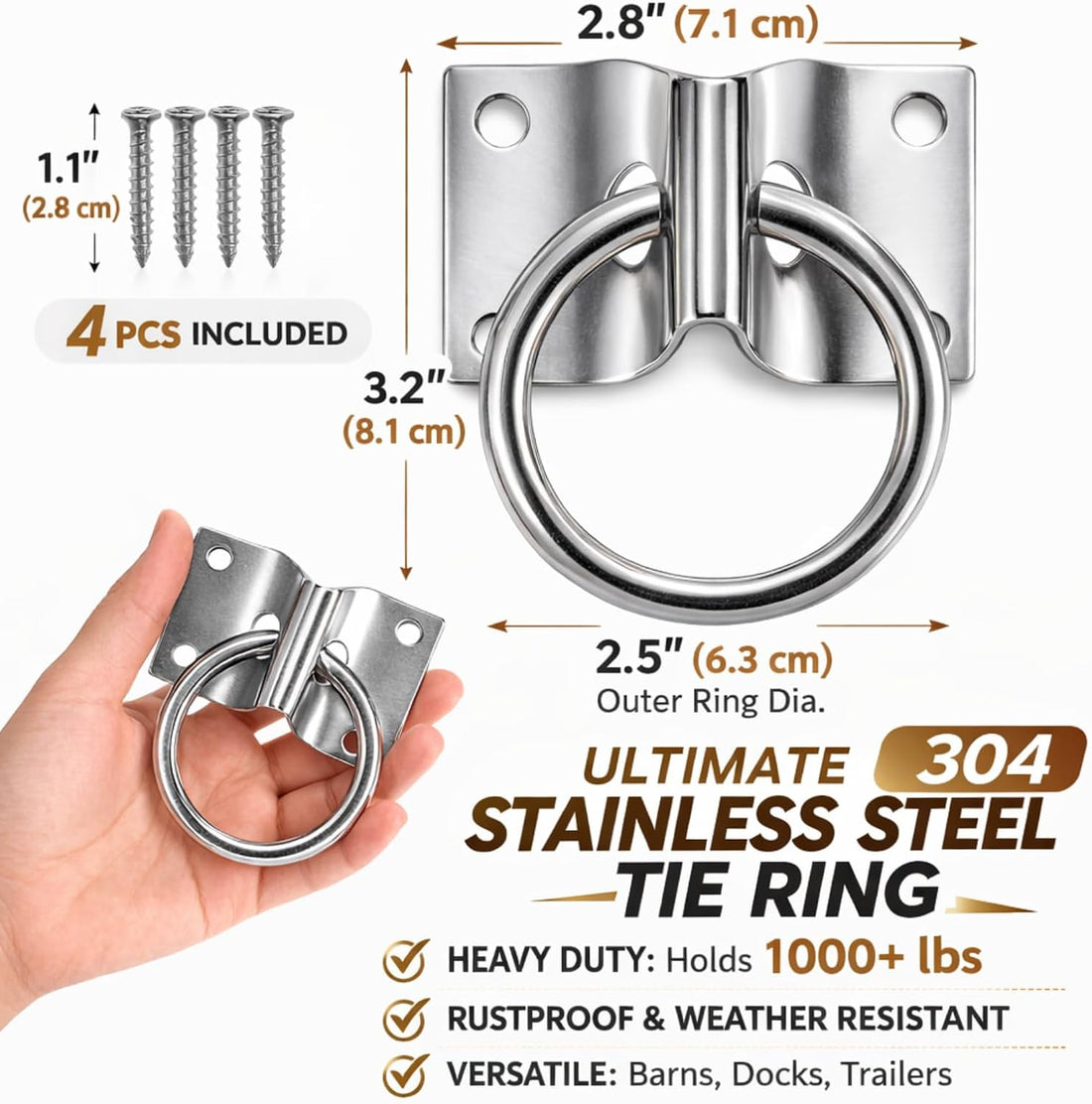 Horse Cross Tie Ring, 2 Pack Heavy Duty Block Tie Ring with Screws
