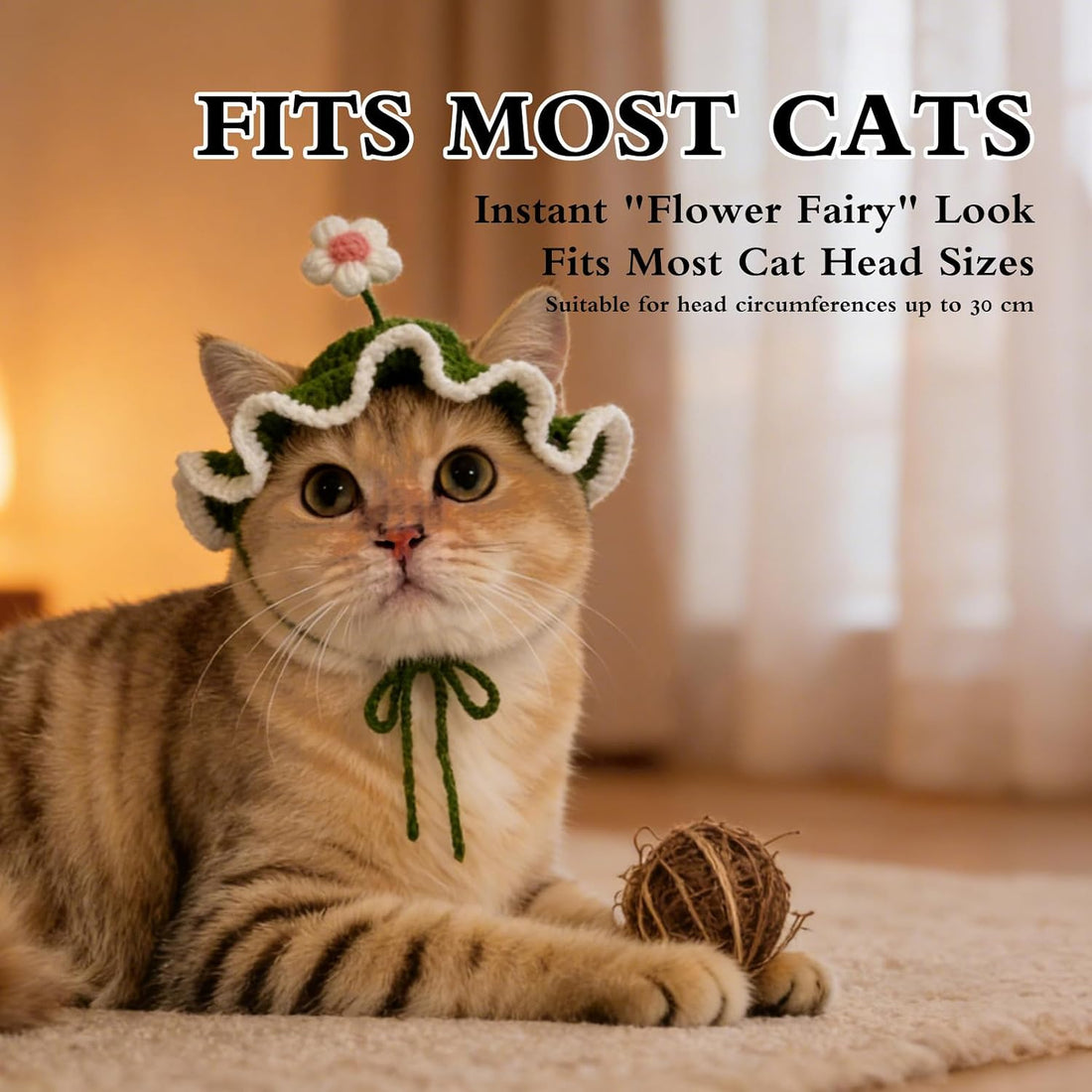 floofelove Flower Cat Hat, Cotton & Soft Cute Knitted Hats for Cats