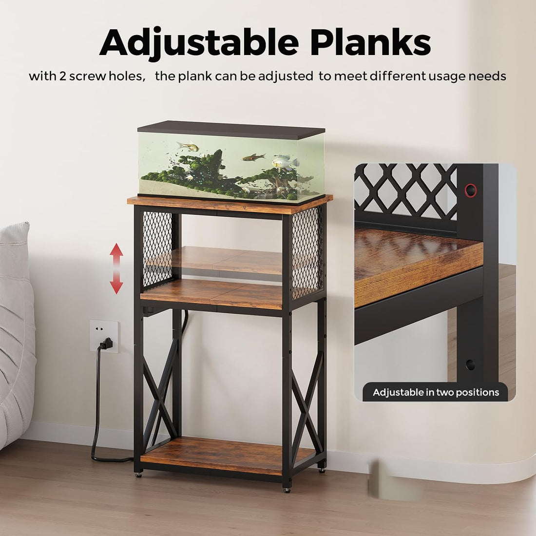 HavenlyYouth 10 Gallon Fish Tank Stand with Power Outlet